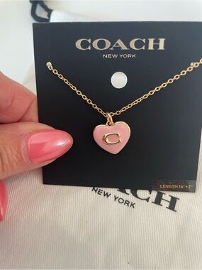 COACH Gold Chain Pink Heart Pendant Necklace